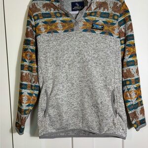 Simply Southern 1/4 Button Pullover‎ Grey Sweater With Bear Design Size Small